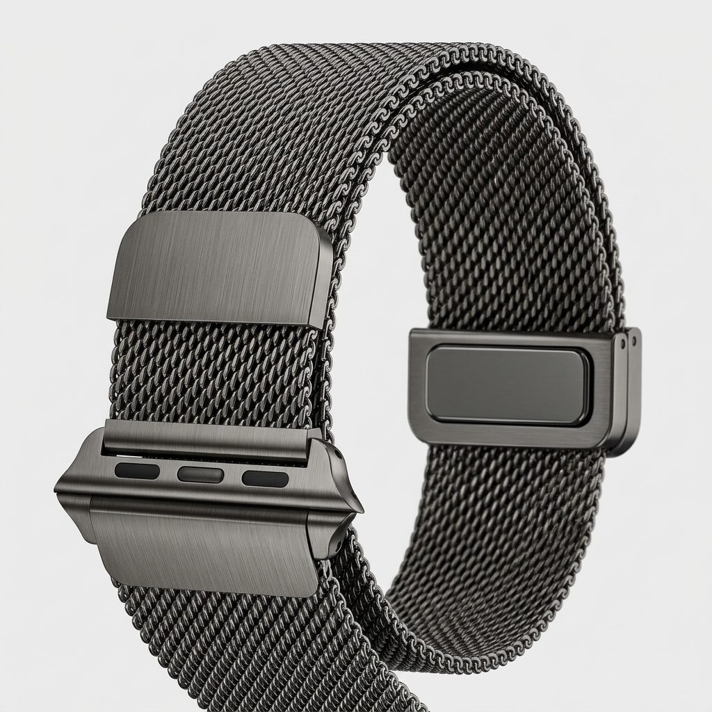 Milanese loop band close-up detail Stainless steel texture
