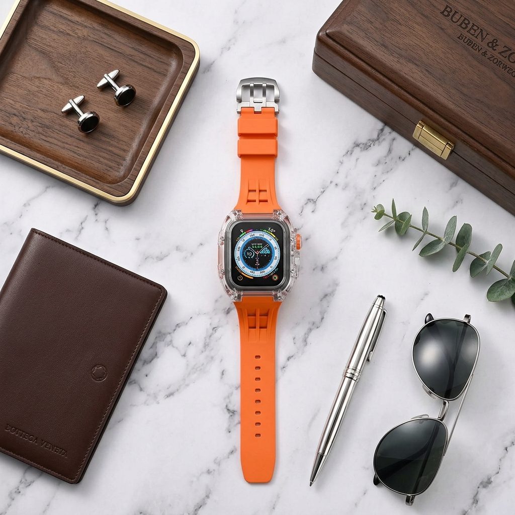 Silicone watch band flat lay Silicone, stainless steel durable product